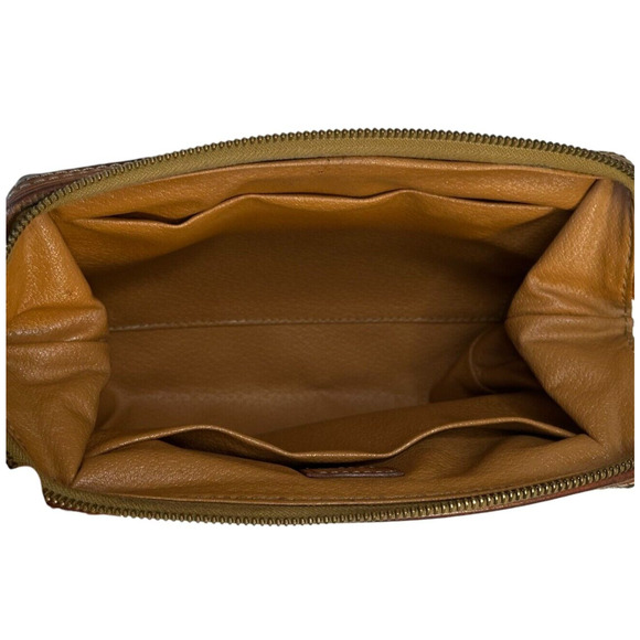 Celine Macadam Cosmetics Bag Top Zip Brown Leather Canvas Pouch Makeup Pockets - Picture 7 of 11